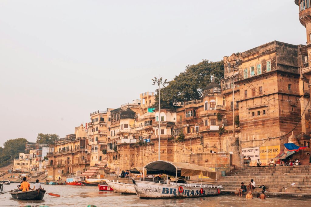 Spiritual Places and Peaceful Vibes in North India. Varanasi Ghat, Uttar Pradesh, India
