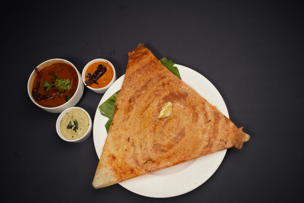 Masala dosa with Chutney and Sambhar south indian food